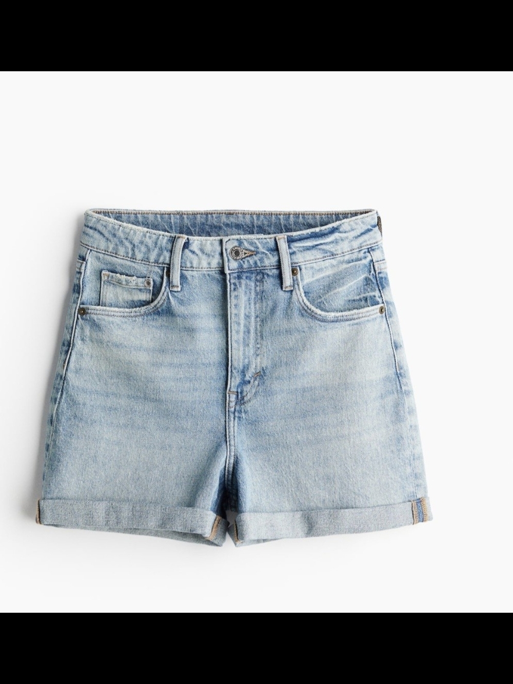 HM Mom Fit High Waist Light Blue Denim Women's Shorts